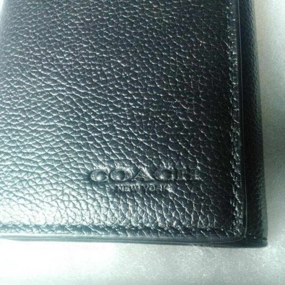 Coach New York Tri-Fold Black Leather Men's Wallet